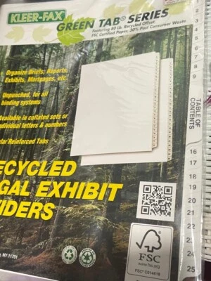 Divisores de exhibición legales serie 81170 KLEER-FAX Green Tab 25 por paquete 1-25 (1H, S8-3 Foto 1 de 4