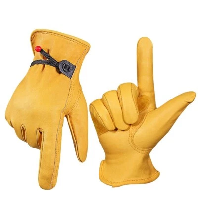 Guantes de cuero de vaca agarre cómodos guantes de trabajo de seguridad para conductor jardinería hágalo usted mismo Foto 1 de 4