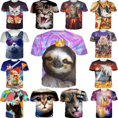 Lightning Funny Cat 3D Print Fashion T-Shirt Women Men Casual Short Sleeve Tops - Image 1 of 4
