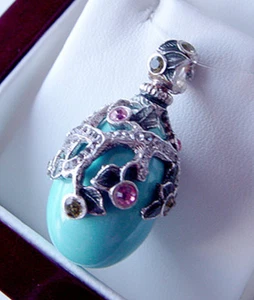 SALE! HERVORRAGENDER RUSSISCHER EI ANHÄNGER STERLINGSILBER 925 EMAILLE ECHT TÜRKIS - Bild 1 von 1