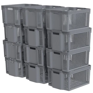 12 Pack Large Plastic Stackable Storage Baskets Organizer Bin for Pantry, Grey - Picture 1 of 9