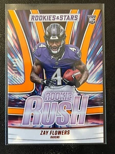 2023 Rookies & Stars - Zay Flowers - Rookie Rush Orange/125 Ravens RC SSP Clean - Bild 1 von 3