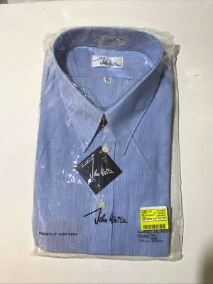 Camisa de vestir JOHN WEITZ Tall para hombre vintage en paquete 18-1/2 (35/36) AZUL a rayas Foto 1 de 4