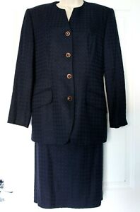 Suitables By Bonnie Brownfield Navy Blue Jacket Skirt Suit Size US 8 / UK 10