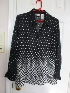 EMMA JAMES SCHWARZ/WEISS GEPUNKTET LANGARM HALBTRANSPARENTE BLUSE GRÖSSE HAUSTIER XLARGE - Bild 1 von 5