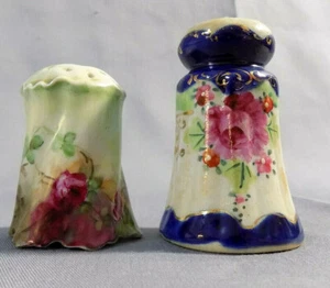 Antique 1920’s Hand Painted Gold Pink blue Rose Floral Salt and Pepper Shakers  - Picture 1 of 10