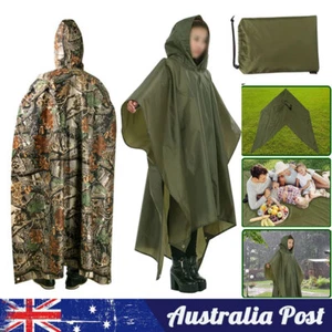Multifunction Rain Coat Waterproof Military Camping Hiking Ripstop Hooded Poncho - Picture 1 of 14