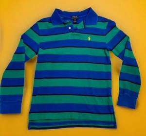 Polo Ralph Lauren niños talla Camisa Pullover Manga Larga M 8-12 Azul Verde Rayas - Imagen 1 de 7