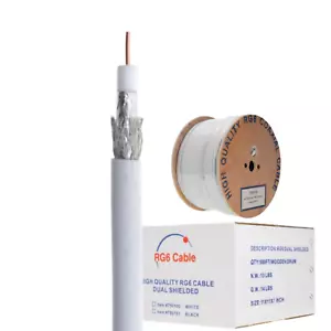RG6 Coaxial Cable 500ft 18AWG Dual Shield Outdoor White Coax 3GHz Satellite TV - Picture 1 of 4