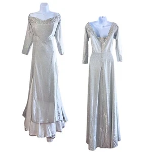 Neu mit Etikett Lunss Custom Couture Silber Aschenputtel Hochzeits-/Abendkleid mit Schleppe Gr. 16/18 - Bild 1 von 10