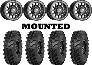 Kit 4 ITP MT911 Tires 27x10-14 on Sedona Sano Beadlock Black Wheels POL - Picture 1 of 5