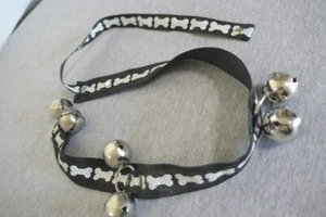 Black & White Bone Fabric Metal Jingle Bells Large Dog Collar 31.5" L Adjustable - Picture 1 of 10