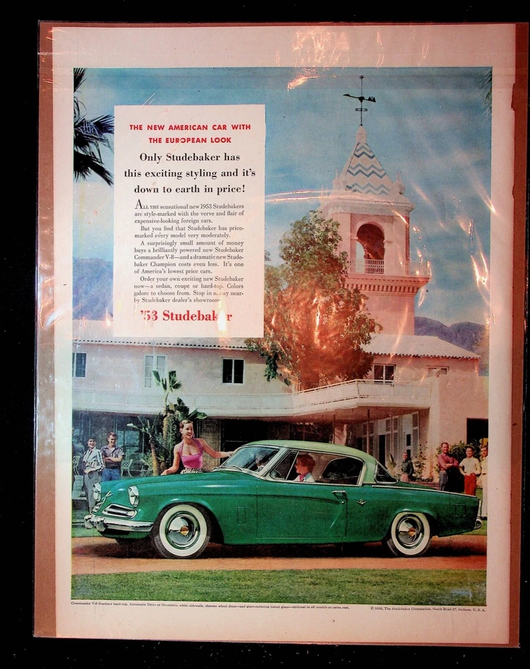 1953 Studebaker Commander V-8 Starliner Hard-Top Green Photo Vintage Print Ad - Image 1 of 1