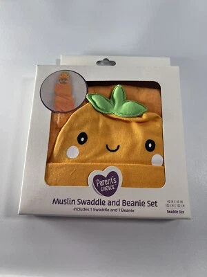 Conjunto de envoltura y gorro de muselina naranja elección de los padres 100 % algodón 40 pulgadas x 40 pulgadas nuevo Foto 1 de 2