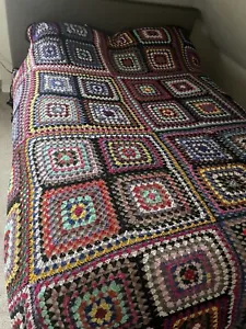 Huge 70s Handmade multicoloured Crochet Granny Square Blanket/Throw 240x280cm - Picture 1 of 10