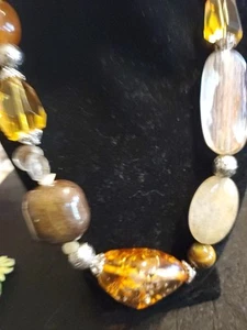 LADIES FASHION NK 17 IN RUTILATED QUARTZ GLASS, AND STONE FAIX AMBER - Picture 1 of 7