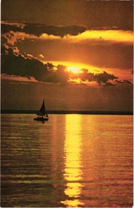 Vintage  Sunrise Over The Waters Of Cape Cod Mass Postcard - Picture 1 of 2