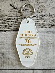 Hotel California Retro Keychain White Motel Tag NEW The Eagles Lyrics Rock Band - Picture 1 of 4