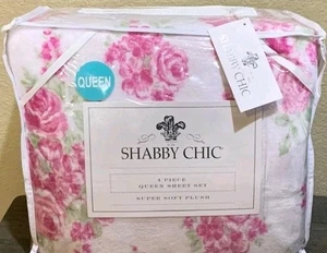 Shabby Chic Rachel Ashwell Pink Roses Floral Super Soft Plush 3p QUEEN Sheet Set - Picture 1 of 3