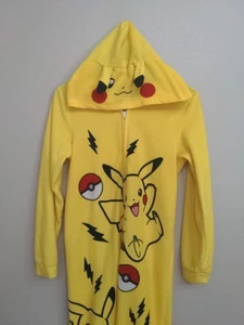 Yellow Pokemon Children's Footie Pajamas Zip Fleece One Piece Hooded - 14/16 - Picture 1 of 6