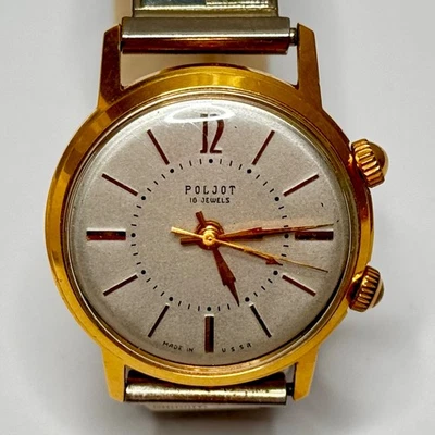 Men's USSR Vintage ALARM Watch POLJOT.  18 Jewel Manual Wind. Stretchable. - Image 1 of 4