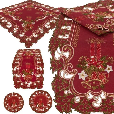 Weihnachten Tischdecke Tischläufer Deckchen Weihnachtstischdecken Gold Bestickt - Bild 1 von 4