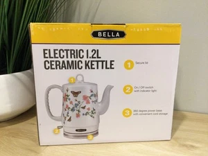 BELLA 1.2 Liter Electric Ceramic Tea Kettle with Detachable Base (New) Butterfly - Picture 1 of 11