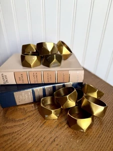 Vintage Gebürstet Gold Messing Serviettenringe Geometrisch MCM 12er Set - Bild 1 von 3