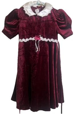 Vintage Emily West Girls Dress Size 6X Maroon Red Velvet Valour Holiday - Image 1 of 4