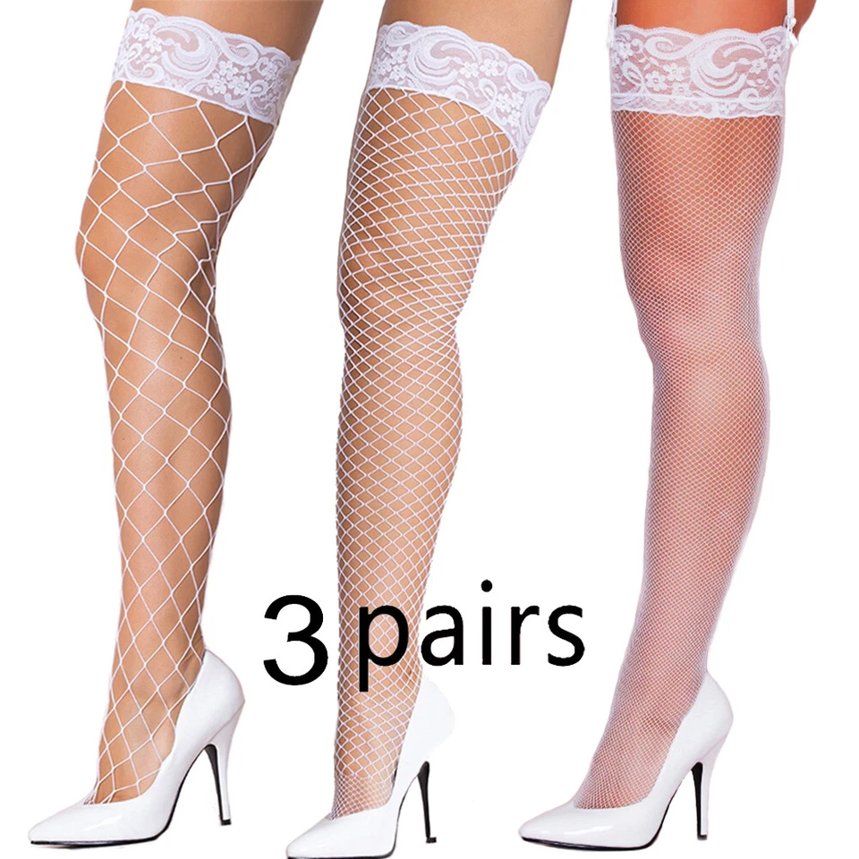 女士 3 对花边渔网大腿长袜热销时尚性感袜 — 第 1/4 张图片