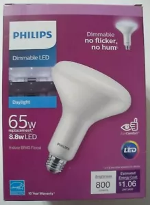 Philips 1 Pack LED 65W/8.8W BR40-Daylight 5000K-Dimmable-800 Lumens-Combo Ship - Picture 1 of 2