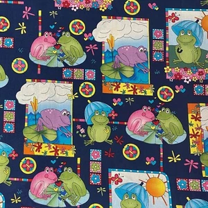 Lindas ranas de dibujos animados de 1/2 yarda para coser acolchado tela de algodón multicolor  - Imagen 1 de 3