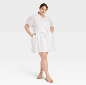 Women's Flutter Short Sleeve Mini Poplin Dress - A New Day™ - White - XL - Picture 1 of 18