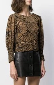 GANNI Tiger Print Georgette Tie Back Blouse Size 38 (US 6) Party Festive Vegas - Picture 1 of 4