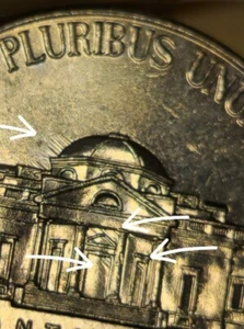 2012 P Mint Mark Jefferson Nickel Die Breaks / Chips US Coin Monticello Cent - Picture 1 of 9
