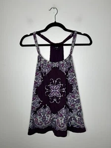 Express Y2K Tank Top Floral Paisley Print V-Neck Purple Size Small - Picture 1 of 12