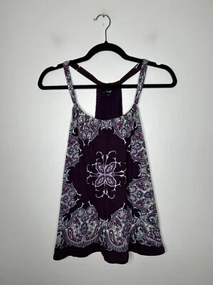 Express Y2K Tank Top Floral Paisley Print V-Neck Purple Size Small - Image 1 of 4