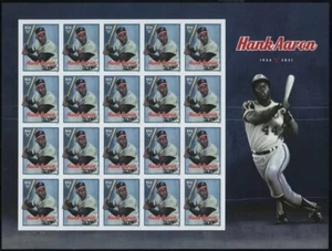 HANK AARON Imperforate NDC NO DIE CUT PANE OF 20 Forever Stamps MNH - Picture 1 of 1