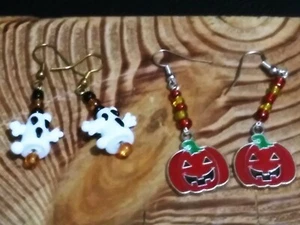 Pendientes de joyería de Halloween naranja calabaza y fantasma gota navideña, colgantes. - Imagen 1 de 11