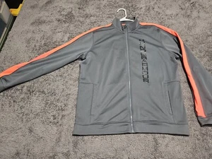 Mens Under Armour Grey w Orange Stripes Large Full Zip Running Gym Jacket - Picture 1 of 7