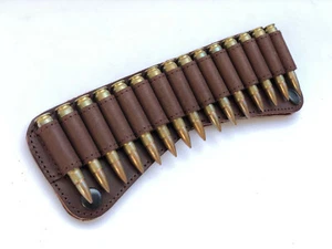 Custodia porta cartucce 15 tondi in vera pelle porta munizioni scivolo con borchie a pressione - Foto 1 di 9