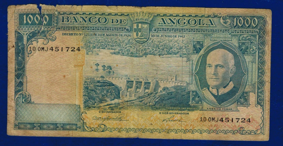 Angola Banknotes 1000 ESCUDOS 1962 GOOD GRADE 451724 ES-1 - Image 1 of 2