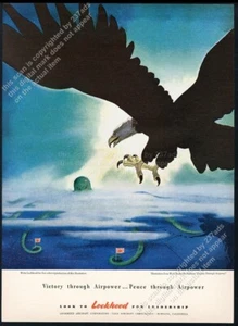 1943 Disney águila calva vs pulpo japonés malvado arte de la Segunda Guerra Mundial Lockheed anuncio impreso de colección - Imagen 1 de 7