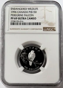 1996 PLATINUM CANADA 910 MINTED $150 ENDANGERED PEREGRINE FALCON NGC PF 69 UC - Picture 1 of 2
