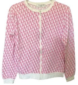 Christian Dior Trotter Cardigan Zipper Jacket Pink x White Cotton Long Sleeve - Picture 1 of 9