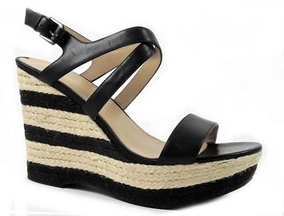 Sandalias de cuña Via Spiga para mujer Elaine de cuero negro zapatos de vestir talla 9 M Foto 1 de 4