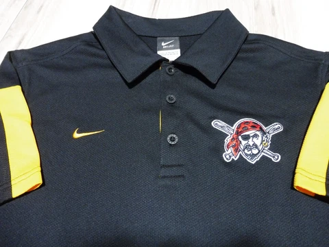 PITTSBURGH PIRATES NIKE Polo Shirt DRI FIT Mens S Small Black Gold Cover