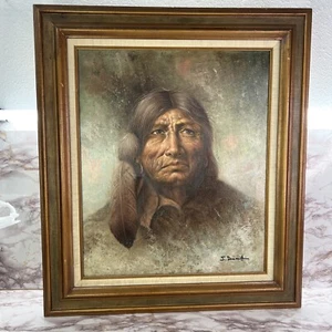 VINTAGE  J. ROMAN NATIVE AMERICAN WAR CHIEF OIL PAINTING SIGNED BY ARTIST - Picture 1 of 3