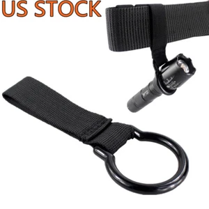Soporte de anillo de linterna de cinturón táctico para exteriores deslizable de nailon y broches de presión negros - Imagen 1 de 7