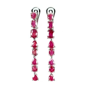 Summer 925 Silver Earrings Oval Ruby 7x5mm Gemstone Jewelry - Picture 1 of 10